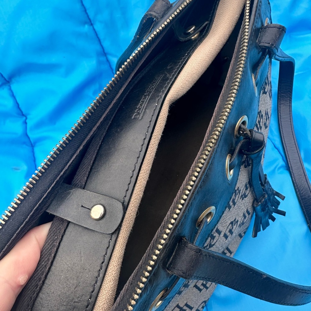 Dooney and Bourke Vintage Signature Monogram Tassel Black Gray Shoulder … - Picture 12 of 16